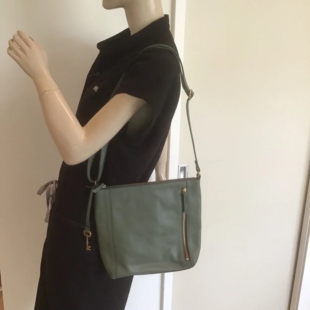 Fossil Tara Aloe Green Soft Pebbled Leather Crossbody‎ Bag Purse $269